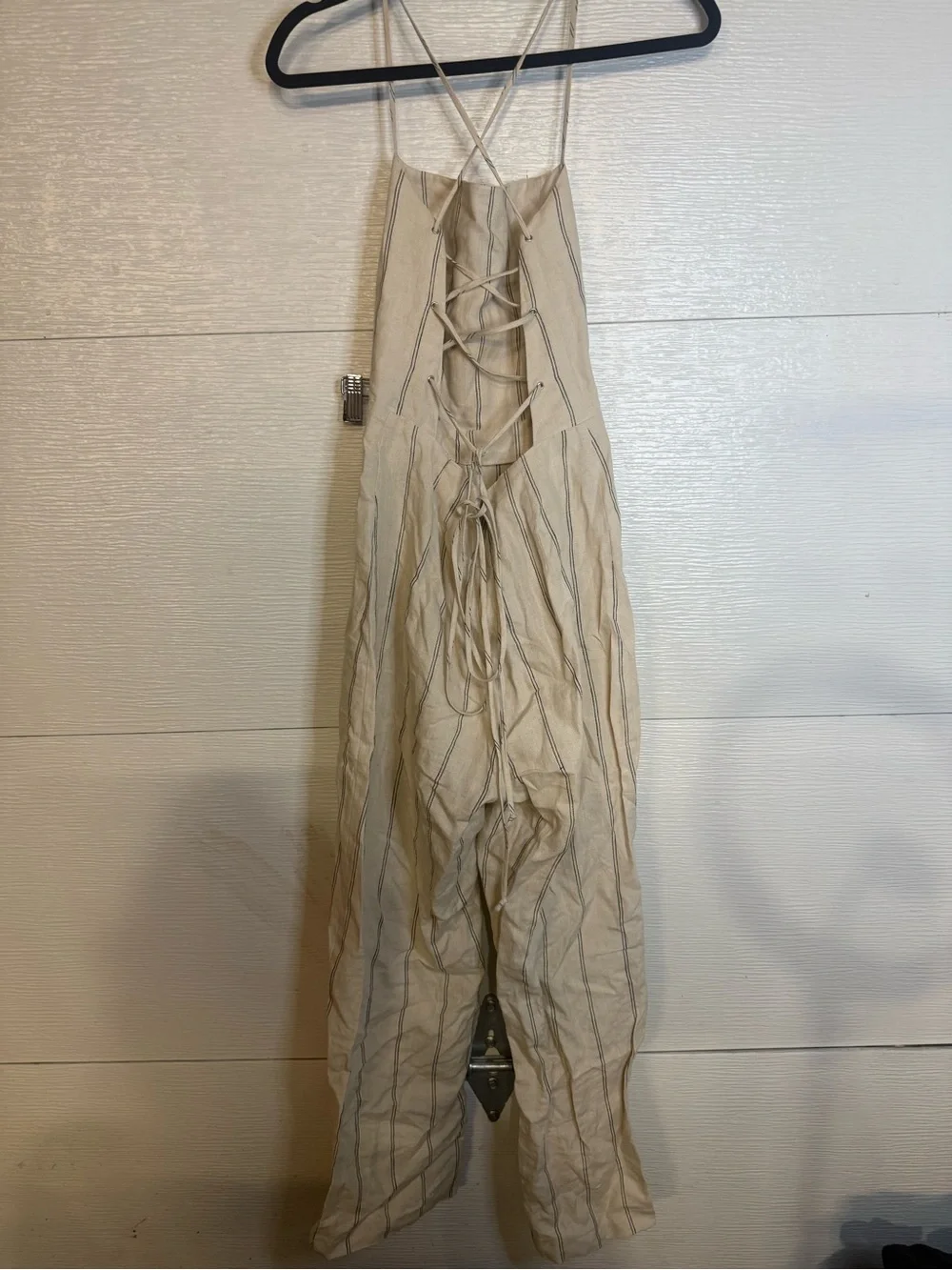 REFORMATION JAGER BEIGE LINEN STRIPED JUMPSUIT 6